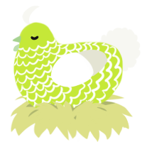 A lime and white chicken with a lace pattern