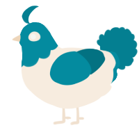 A cream and sea chicken with a head pattern