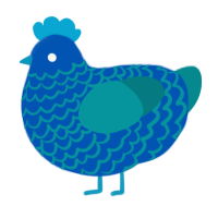 A ultramarine and teal chicken with a lace pattern