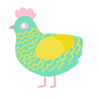 A mint and yellow chicken with a lace pattern