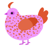 A lavender and vermilion chicken with a speckle pattern