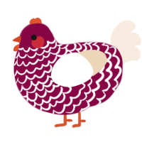 A maroon and cream chicken with a lace pattern