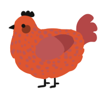A vermilion and red chicken with a speckle pattern