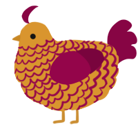 A orange and maroon chicken with a lace pattern