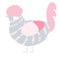 A mist and rose chicken with a bar pattern