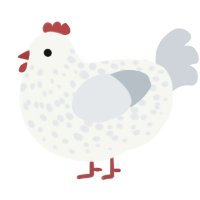 A white and mist chicken with a speckle pattern