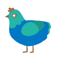 A sapphire and turquoise chicken with a head pattern