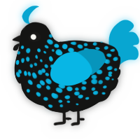 A black and cerulean chicken with a speckle pattern