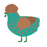 A turquoise and brown chicken with a speckle pattern