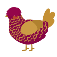 Lucky Dragon, a maroon and gold chicken with a lace pattern