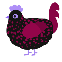 A black and maroon chicken with a speckle pattern
