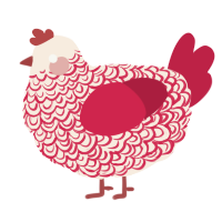 A cream and crimson chicken with a double-lace pattern