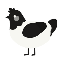 A white and sable chicken with a head pattern