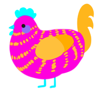 A fuchsia and gold chicken with a bar pattern