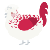 A white and crimson chicken with a half-lace pattern
