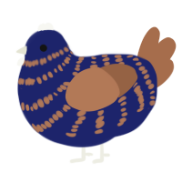 A navy and brown chicken with a bar pattern