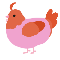 A pink and vermilion chicken with a head pattern