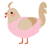 A rose and beige chicken with a head pattern