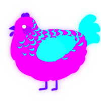 A amethyst and aqua chicken with a half-lace pattern