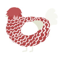 A red and white chicken with a lace pattern