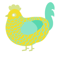 A yellow and mint chicken with a lace pattern