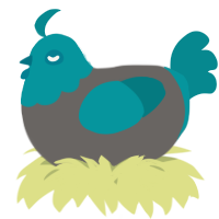 A grey and teal chicken with a head pattern