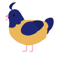 A honey and navy chicken with a head pattern