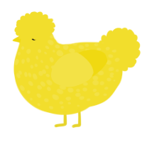 A yellow chicken with a speckle pattern