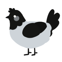 A mist and black chicken with a head pattern