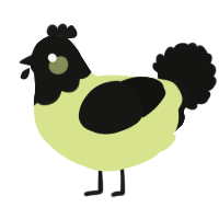 A lemon and black chicken with a head pattern