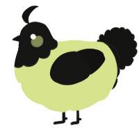 A lemon and black chicken with a head pattern