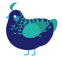 A navy and turquoise chicken with a half-lace pattern