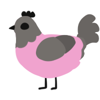 A pink and grey chicken with a head pattern