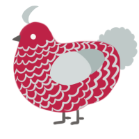 A crimson and silver chicken with a lace pattern