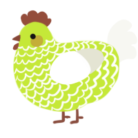 A lime and white chicken with a lace pattern