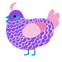 A blurple and pink chicken with a lace pattern
