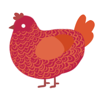 A crimson and vermilion chicken with a double-lace pattern