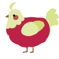 A crimson and lemon chicken with a head pattern