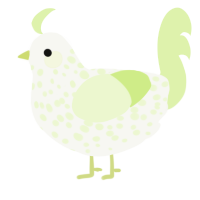 A white and apple chicken with a speckle pattern
