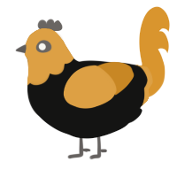 A black and orange chicken with a head pattern