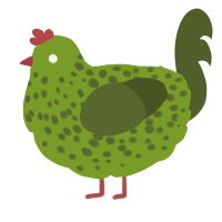 A chartreuse and olive chicken with a speckle pattern