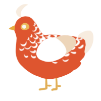 A vermilion and cream chicken with a half-lace pattern