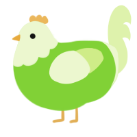 A grass and apple chicken with a head pattern