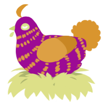 A plum and orange chicken with a bar pattern