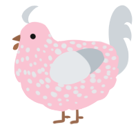 A rose and mist chicken with a speckle pattern
