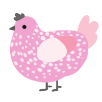 A pink and rose chicken with a speckle pattern