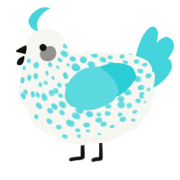 A white and aqua chicken with a speckle pattern