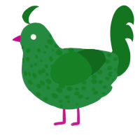 A viridian and leaf chicken with a speckle pattern