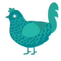 A teal and turquoise chicken with a lace pattern