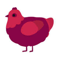 A maroon and crimson chicken with a head pattern